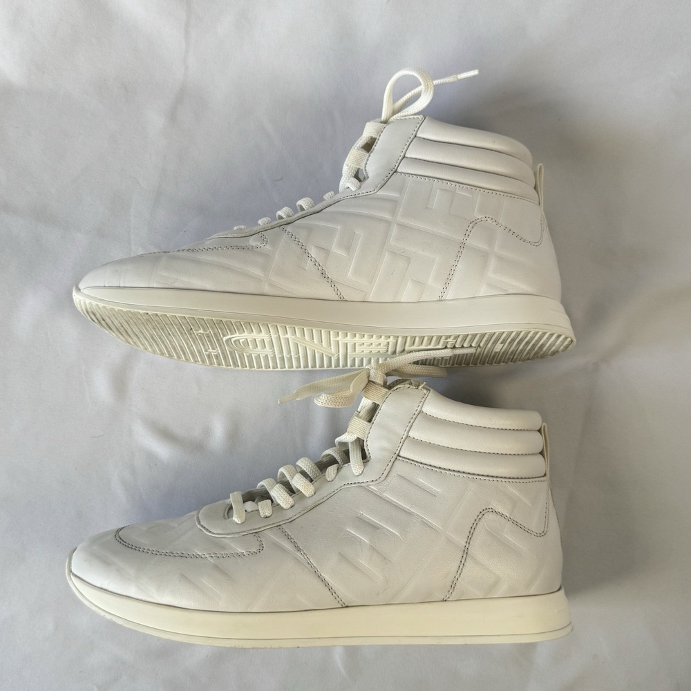 Fendi 8E7045 White High Top Logo Leather Sneakers - Picture 6 of 9